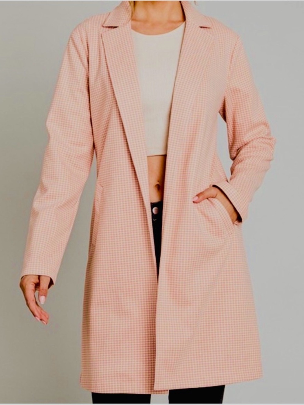 Must Have Blush Gingham Longline Blazer Jacket NWT